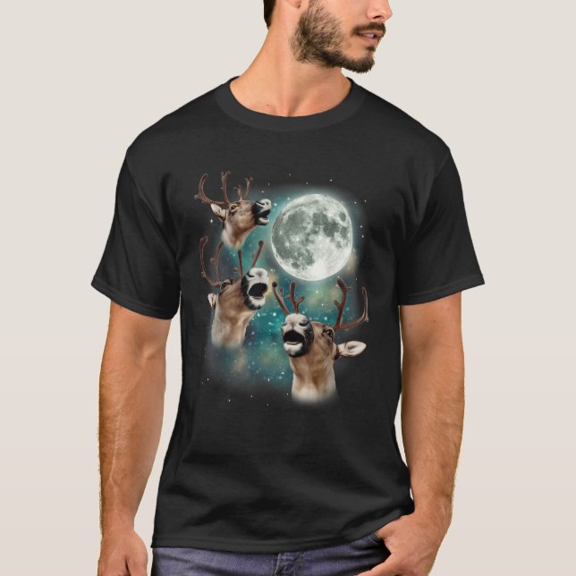 Three Reindeer Moon 3 Howling Magic Meme Cursed  T-Shirt (Front)
