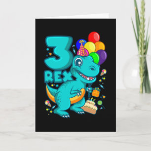 THREE REX 3 Year Old 3rd Birthday Boy Dino Card