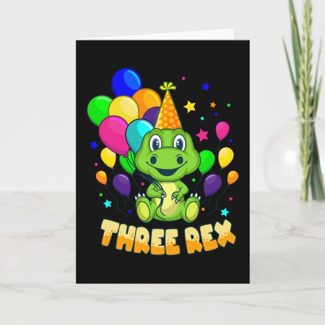 THREE REX 3 Year Old 3rd Birthday Boy Dino Card (Front)