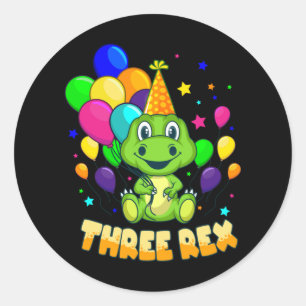 THREE REX 3 Year Old 3rd Birthday Boy Dino Classic Round Sticker