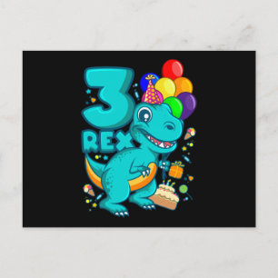 THREE REX 3 Year Old 3rd Birthday Boy Dino Postcard