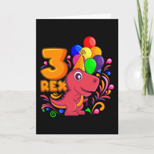 THREE REX 3 Year Old 3rd Birthday Girl Dino Card