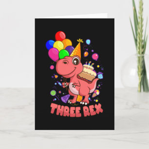 THREE REX 3 Year Old 3rd Birthday Girl Dino Card
