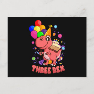 THREE REX 3 Year Old 3rd Birthday Girl Dino Postcard