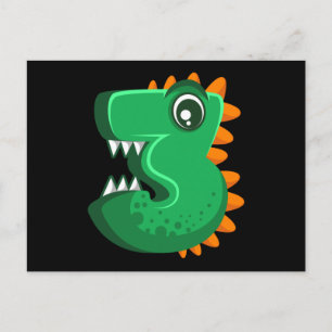 THREE REX 3 Year Old 3rd Birthday Kids Dino Postcard