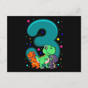 THREE REX 3 Year Old 3rd Birthday Kids Dino Postcard
