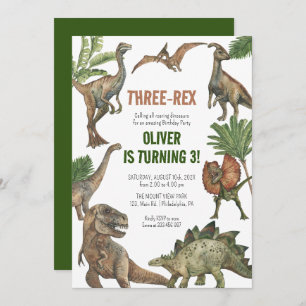 Three-Rex 3 Years Birthday Dinosaurs invitation