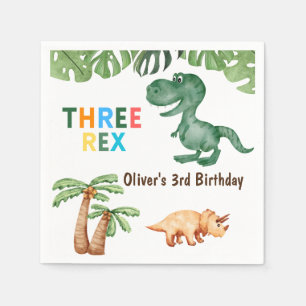 three-rex 3rd birthday party napkin