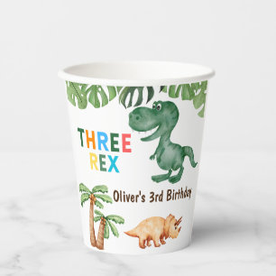 Three-rex 3rd birthday party paper cups
