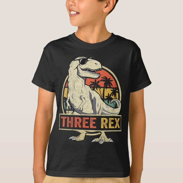 Three Rex 3rd Birthday Third Dinosaur 3 Year Old T-Shirt (Front)