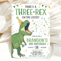 Three Rex 3rd Dinosaur Birthday Invitation