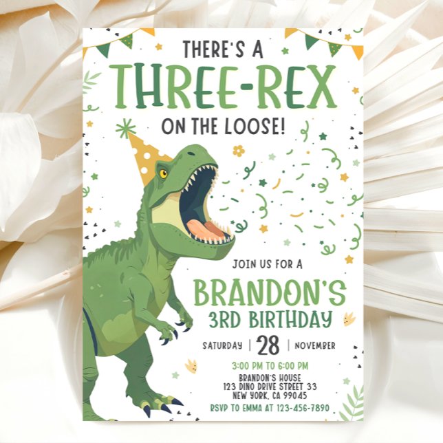 Three Rex 3rd Dinosaur Birthday Invitation (Creator Uploaded)