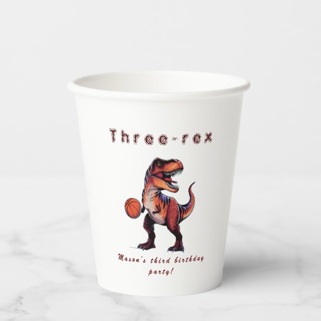 Three-Rex basketball Dino birthday   Paper Cups (Front)