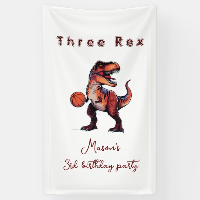 Three-Rex basketball Dino birthday welcome sign (Vertical)