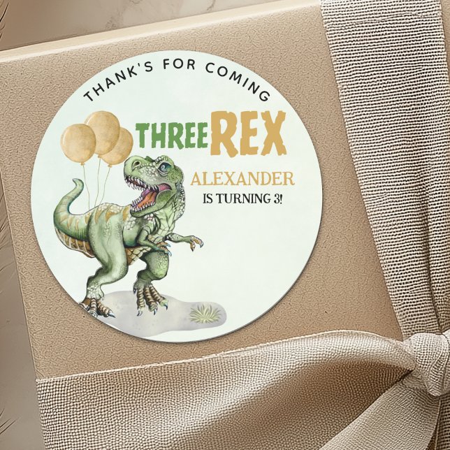 Three Rex - Birthday Boy 3rd with Dinosaur Theme Classic Round Sticker (Creator Uploaded)