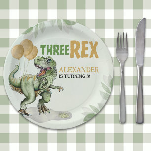 Three Rex - Birthday Boy 3rd with Dinosaur Theme Paper Plate