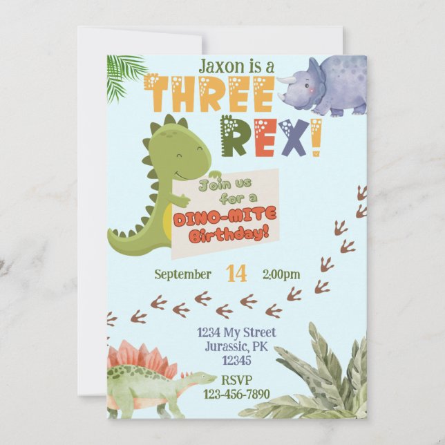 THREE-REX Birthday Invitation (Front)