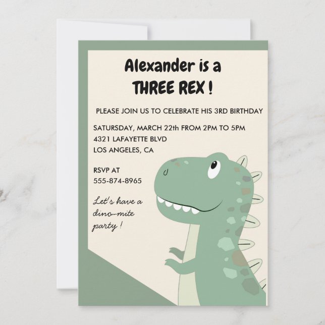 Three rex birthday invitation 3 rex  Cute boy (Front)