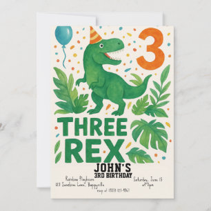 Three Rex Birthday Invitation Boy – Dinosaur 3rd 
