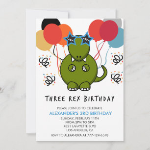 Three rex birthday invitation dinosaur 3rd Cool
