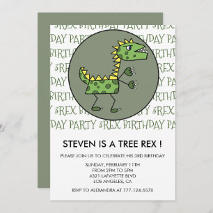 Three rex birthday invitation dinosaur 3rd kids