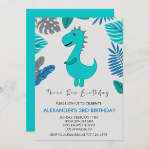 Three rex birthday invitation tyrannosaurus third