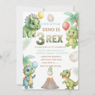 Three-Rex Birthday Invitation with Maze Invitation
