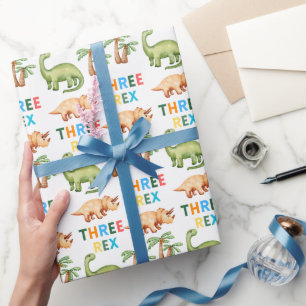 Three rex birthday party wrapping paper
