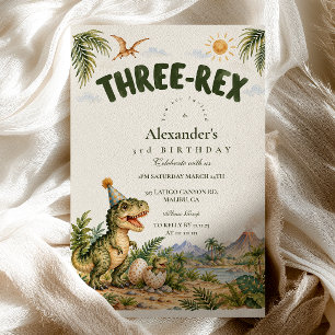 Three Rex Birthday Prehistoric Adventure Invitation