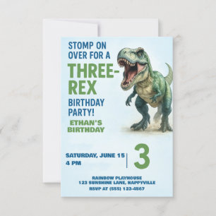 Three-Rex Boys 3rd Birthday Party Invitation