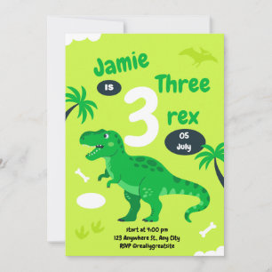 Three-Rex Cute Dinosaur 3rd Birthday Invitation