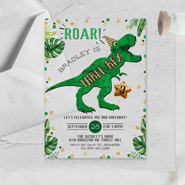 Three-Rex Dinosaur 3rd Birthday Acrylic Invitations (Creator Uploaded)