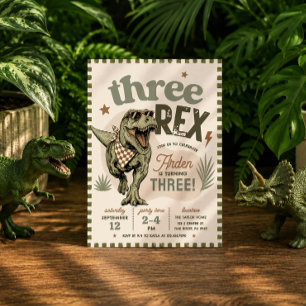 Three Rex Dinosaur 3rd Birthday Invitation