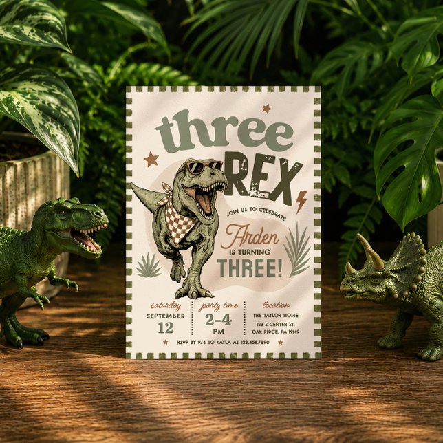 Three Rex Dinosaur 3rd Birthday Invitation (Creator Uploaded)