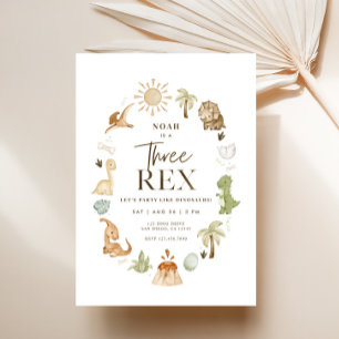 Three Rex Dinosaur 3rd Birthday Invitation