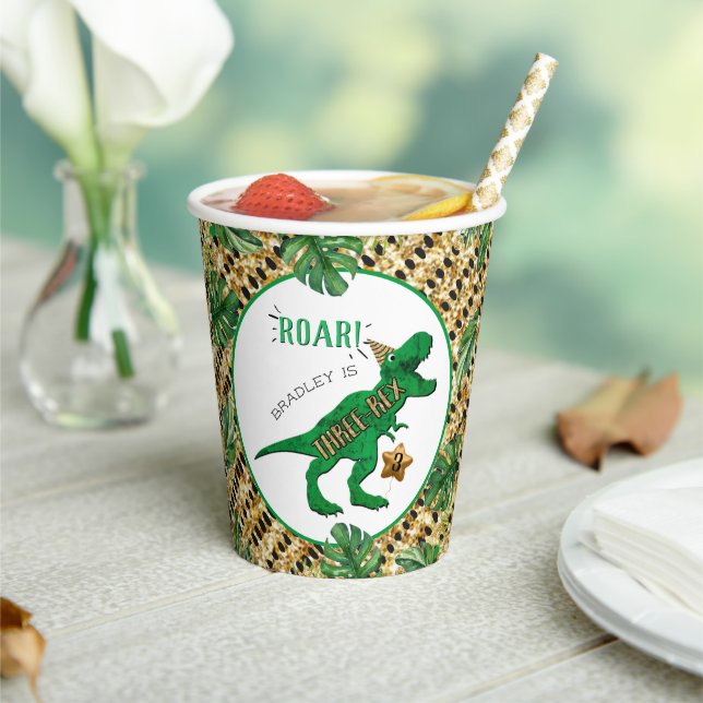 Three-Rex Dinosaur 3rd Birthday Paper Cups (Insitu)