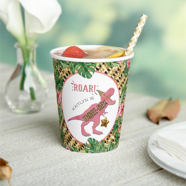 Three-Rex Dinosaur 3rd Birthday Paper Cups (Insitu)