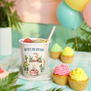Three-Rex Dinosaur 3rd Birthday Paper Cups