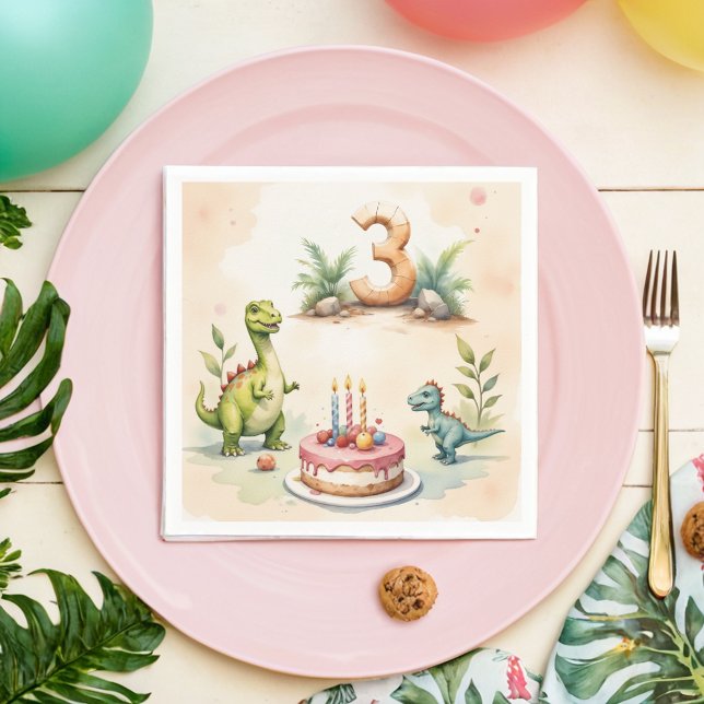 Three-Rex Dinosaur 3rd Birthday Paper Napkin (Creator Uploaded)