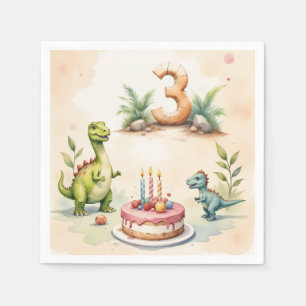 Three-Rex Dinosaur 3rd Birthday Paper Napkin