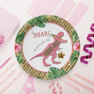 Three-Rex Dinosaur 3rd Birthday Paper Plate