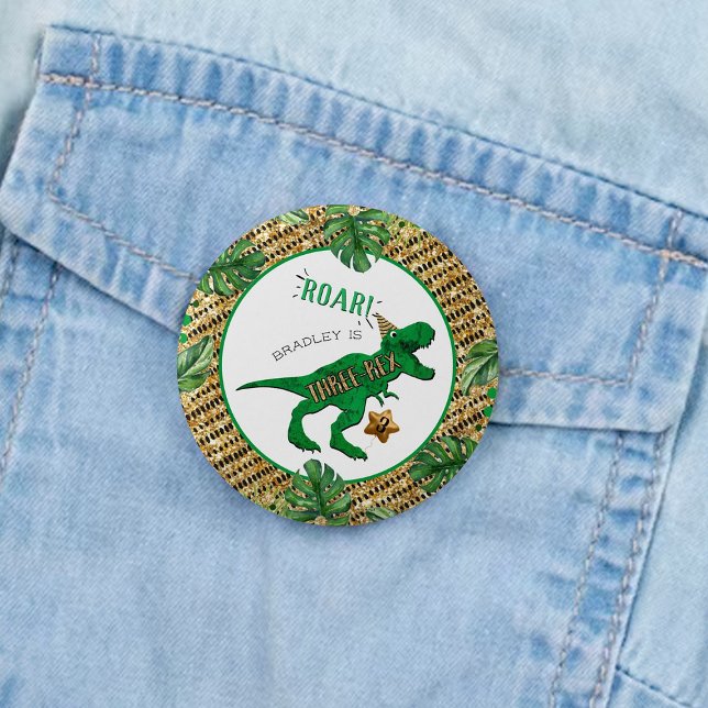 Three-Rex Dinosaur 3rd Birthday Party Favour 3 Cm Round Badge (Creator Uploaded)