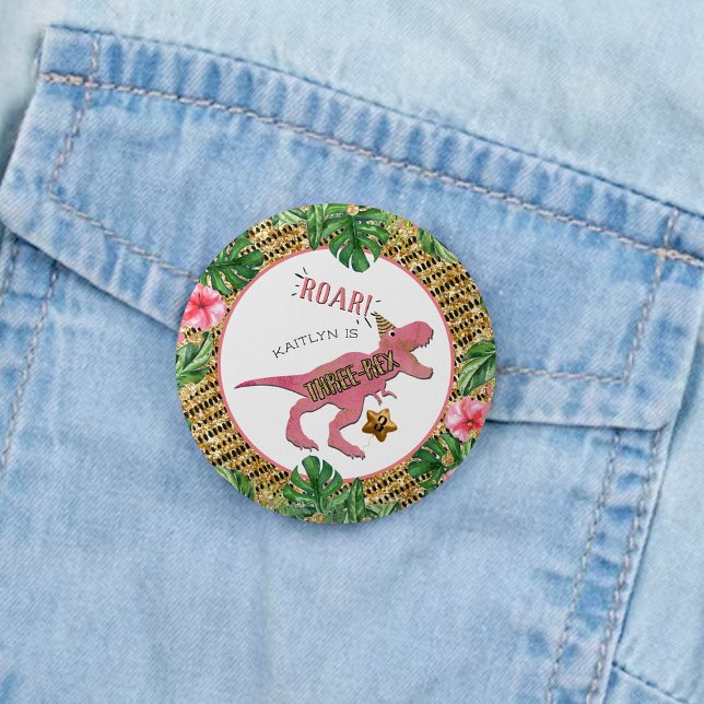 Three-Rex Dinosaur 3rd Birthday Party Favour 3 Cm Round Badge (Creator Uploaded)