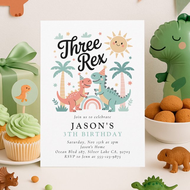 Three Rex Dinosaur 3rd Birthday Party Invitation (Creator Uploaded)