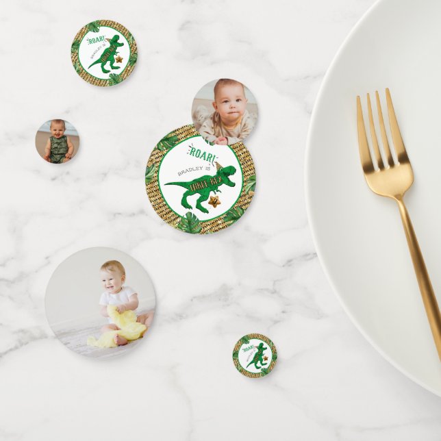 Three-Rex Dinosaur 3rd Birthday Party Photo Confetti (Group)