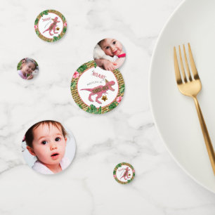 Three-Rex Dinosaur 3rd Birthday Party Photo Confetti