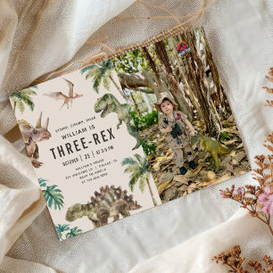 Three Rex Dinosaur 3rd Birthday Party Photo Invitation