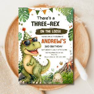 Three Rex Dinosaur 3rd Birthday Party T Rex Dino Invitation