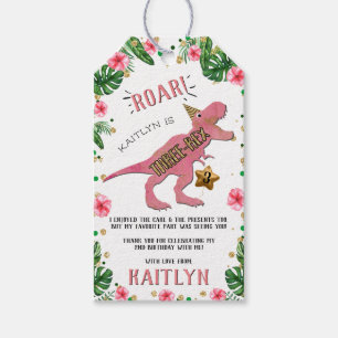 Three-Rex Dinosaur 3rd Birthday Party Thank You Gi Gift Tags