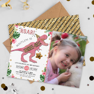 Three-Rex Dinosaur 3rd Birthday Photo Invitation